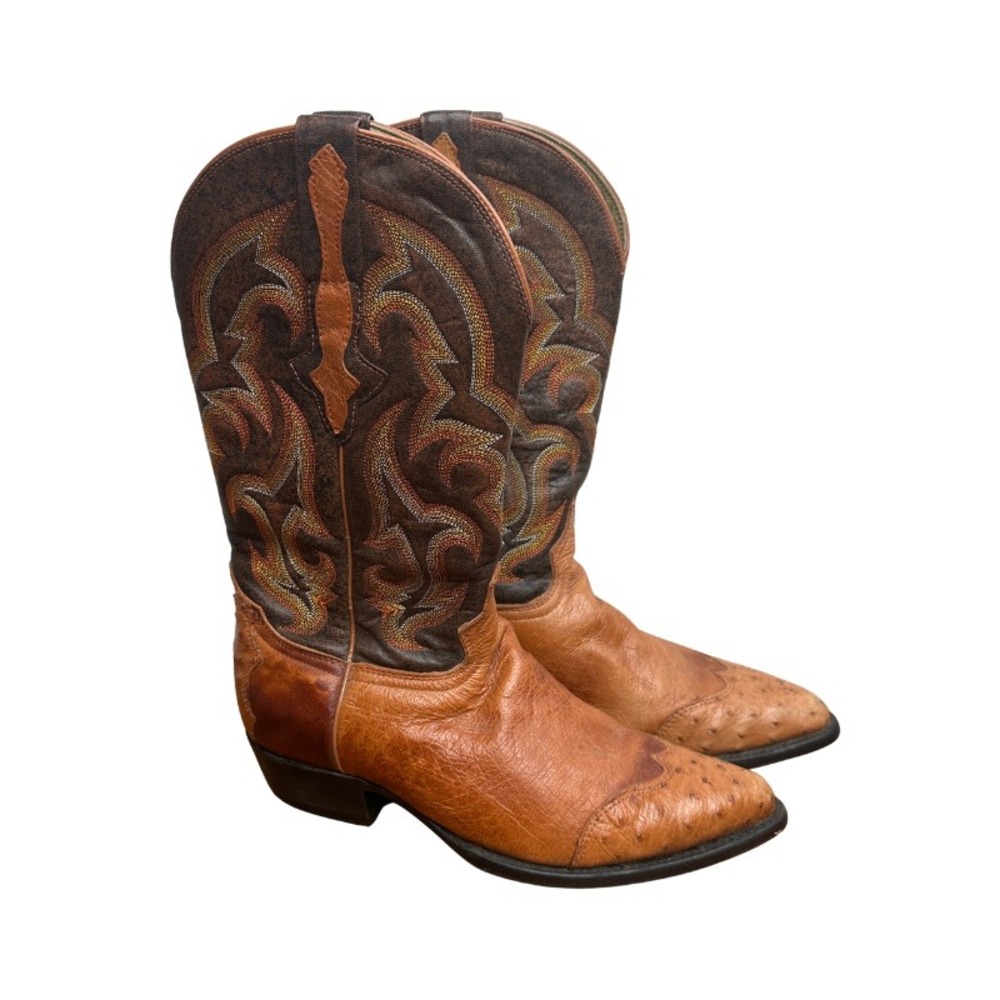 El General 1901 Men 8 Women 10 Full Quill Ostrich Cowboy Boots Cognac Western
